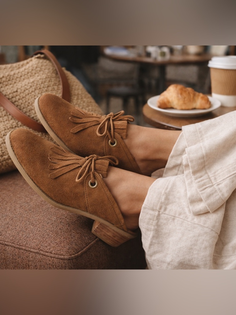 Franco Sarto Ranita Moccasin Mules | Brown Suede Fringe | Size 9 EUC